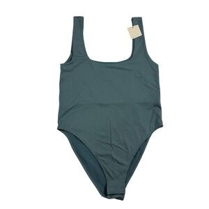 NWT A New Day Teal Square Neck Bodysuit Top Thick Straps Nylon Stretch Sz S